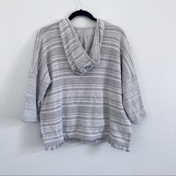 Madewell | gray fringe hooded knit sweater - Picture 2 of 8